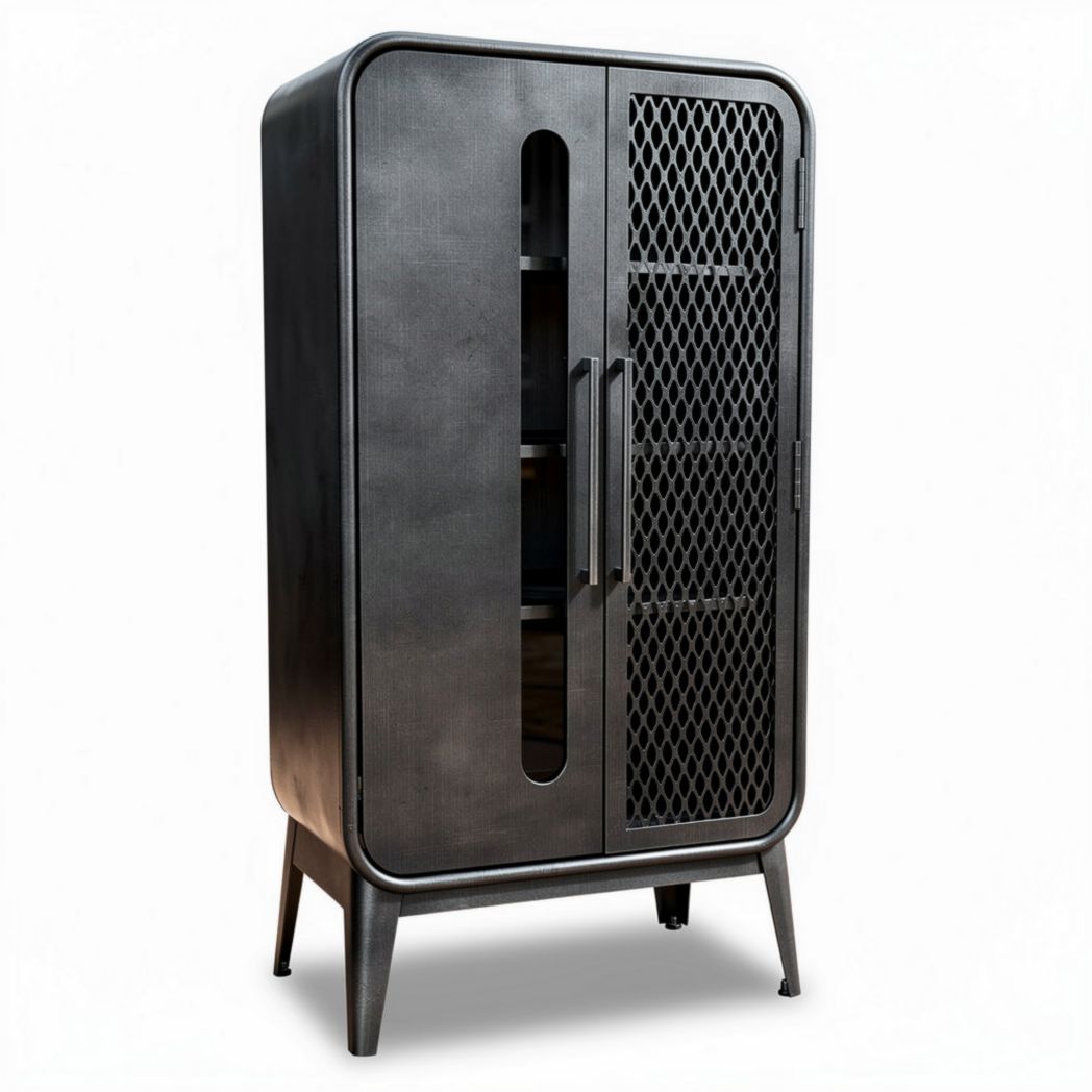 Metal storage cabinet with mesh doors and shelves 80 x 40 x 140cm
