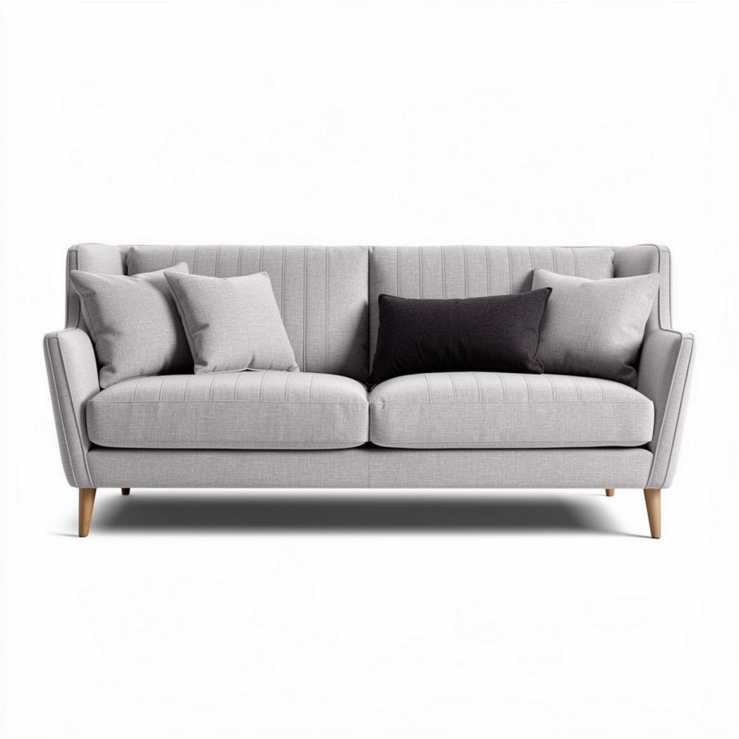 Light gray fabric sofa with removable cushions and wooden legs 200 x 85 x 85cm