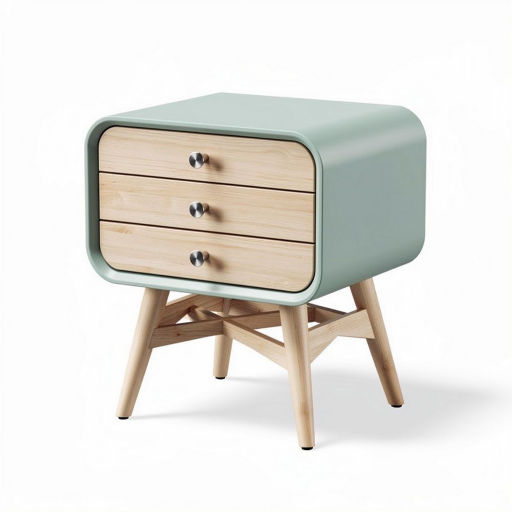 Wooden nightstand with three drawers and mint green finish 40 x 35 x 60cm
