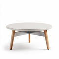 Round coffee table with wooden legs and stone top 70 x 70 x 40cm
