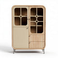 Wooden storage cabinet with glass doors and drawers 80 x 40 x 120cm beige and oak