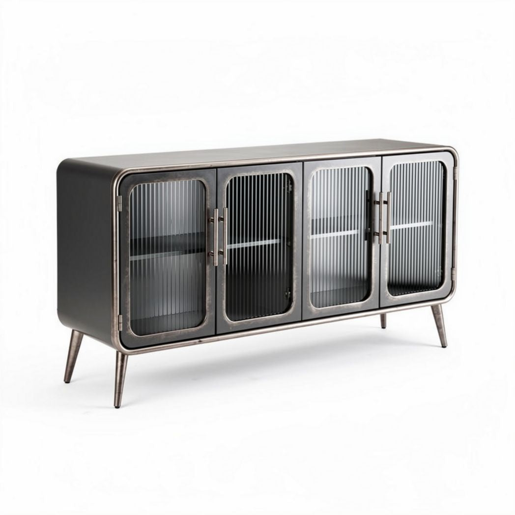 Metal and glass media console cabinet for living room 150 x 40 x 80cm