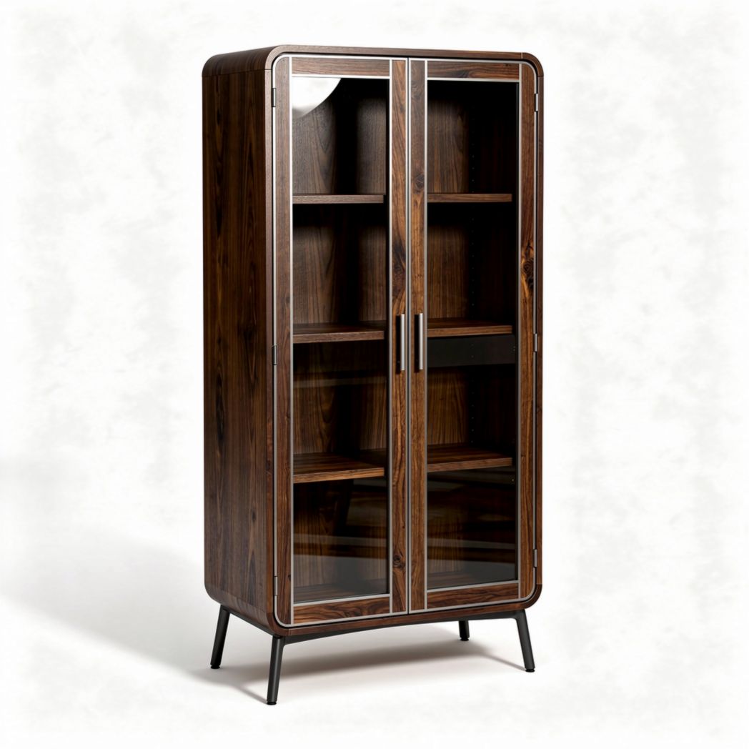 Glass door storage cabinet with wooden frame 80 x 40 x 160cm in brown