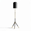 Black metal floor lamp with tripod base and gold accents 150cm tall