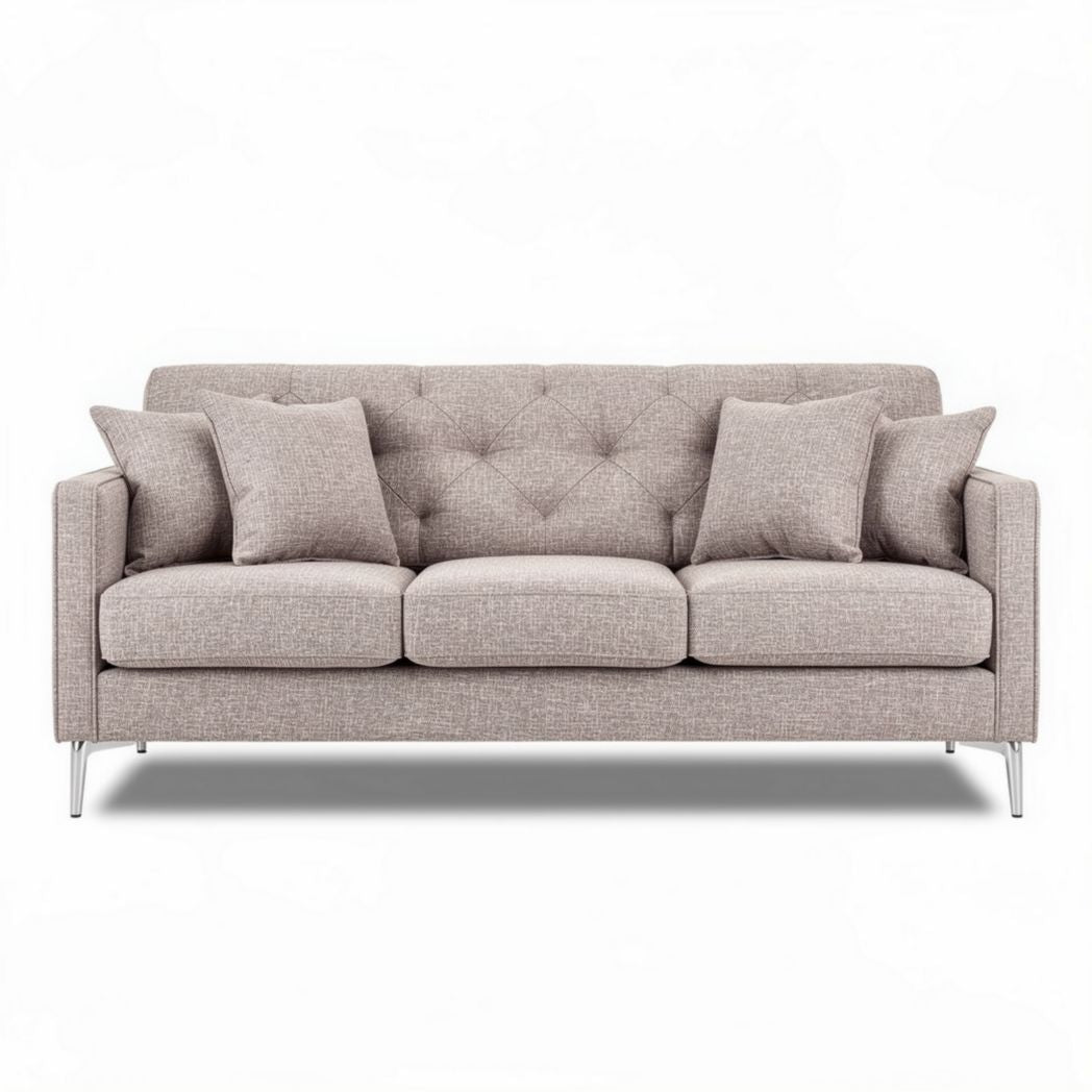 Fabric sofa with tufted design and removable cushions in light gray 210 x 90 x 85cm