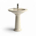 Ceramic pedestal sink in cream color 50 x 40 x 80cm for bathroom use