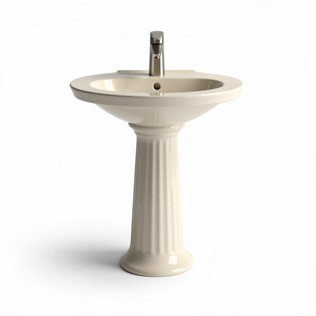 Ceramic pedestal sink in cream color 50 x 40 x 80cm for bathroom use