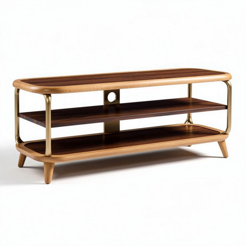 Wooden television stand with two open shelves and metal accents 120 x 40 x 45cm
