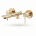 Brushed gold wall-mounted bathroom faucet set with dual handles 20 x 5 x 10cm