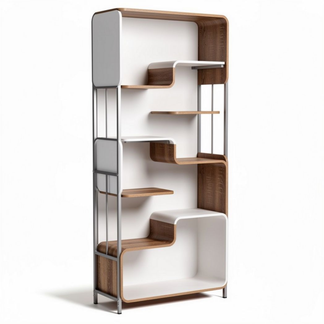 Wood and metal bookshelf with open storage design 160 x 60 x 30cm